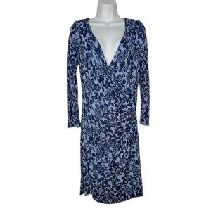 Tory Burch Michele Floral Dress Periwinkle Blue Faux Wrap Ruched V-Neck Small